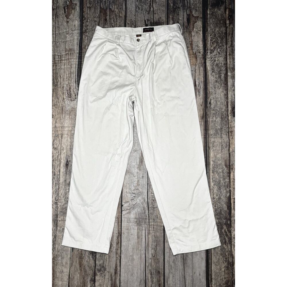 VTG Saddlebred Chino Pants Men 34x30 Beige Pleated Cotton Casual Golf Dadcore